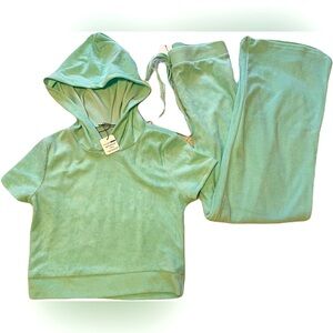 NWT leisurewear TWO pc set. Terri cloth feel Mint Green flair pants hoodie